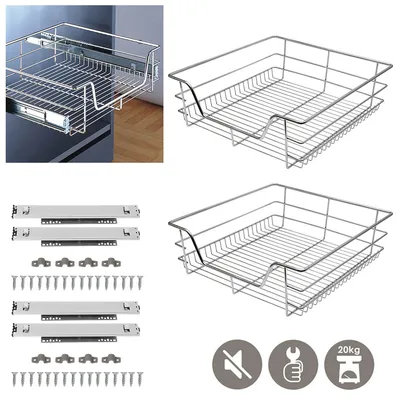 Obrázek produktu pro Wolketon 2x 50cm výsuvná teleskopická zásuvka Výsuvná police Kuchyňská zásuvka police pro 50cm police