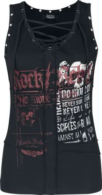 Produktbild von Rock Rebel by EMP Damen schwarzes Top mit rockigem Print und Schnürung L