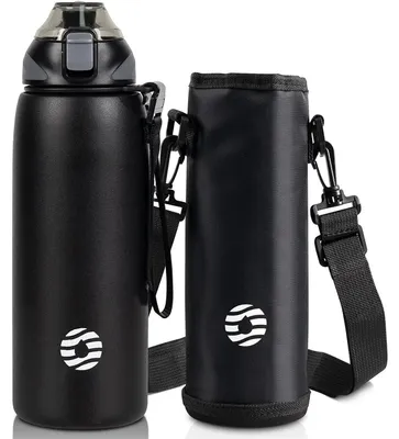Produktbild von Edelstahl Trinkflasche 800ml auslaufsicher Thermoflasche Sport Schwarz