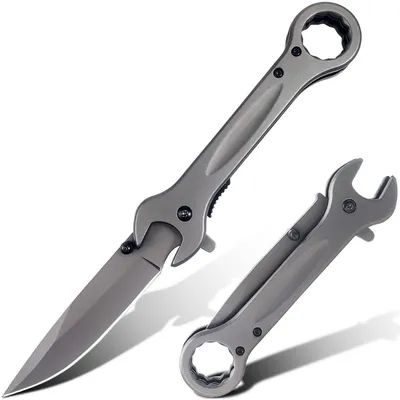 Immagine prodotto di Coltello multiuso multifunzione con chiave inglese, rivestito in titanio, colore grigio, 19 cm