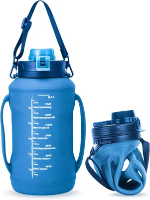 Obrázok produktu pre Skladacia fľaša na pitie 2 litre, so slamkou a časovou značkou, pre šport