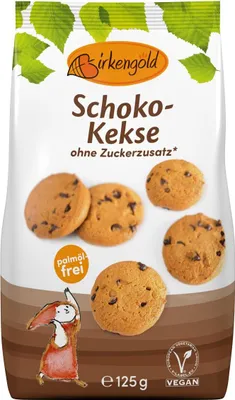 CIASTKA OWSIANE Z KAWAŁKAMI CZEKOLADY BEZ DODATKU CUKRU 125 g - BIRKENGOLD