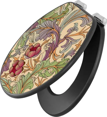 Produktbild von banjado Design WC Sitz Anthrazit mit Absenkautomatik MDF 46,5x38x5,2cm - Vintage Flower 2 - Toilettendeckel/Toilettensitz MDF - hochwertiger MDF Klodeckel/WC-Sitz mit Universal Scharnieren für alle gängigen Toiletten [TDA 12999]