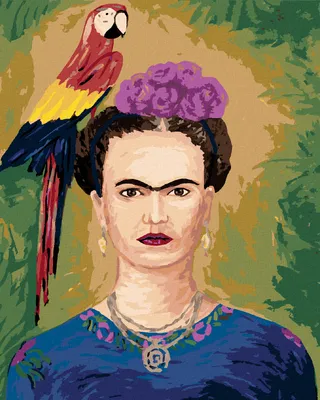 Image de Zuty - Peinture diamant - FRIDA KAHLO ET LE PERROQUE, 40 x 50 cm, sans cadre et sans tension de la toile