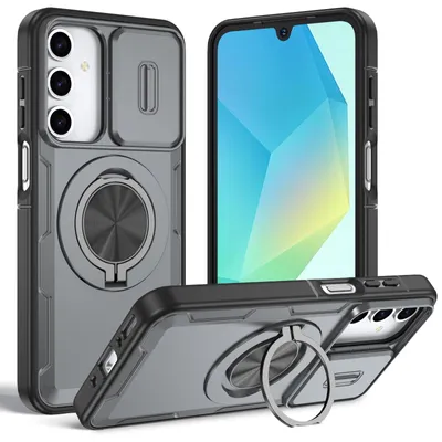 Produktbild von Magnetische Hülle für Samsung Galaxy A14 5G/4G, Militär Stoßfest Handyhülle mit Kameraschutz und Ringhalter Ständer Grau