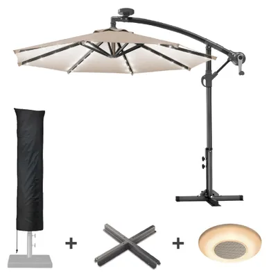 Produktbild von SUNSET | Sonnenschirm | Rund | Ø 300 cm | Taupe | LED | +Ständer & Hülle | Sonnenschirm, Gartenschirm, Ampelschirm, Balkonschirm