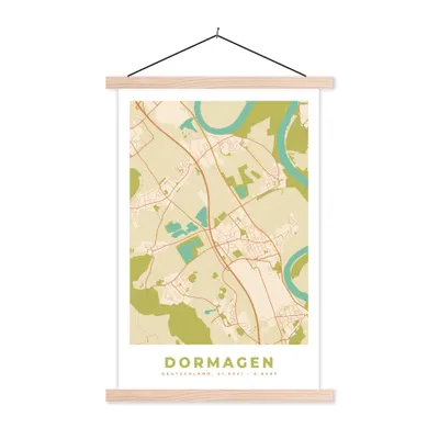 Produktbild von MuchoWow® Textilposter Stadtplan - Vintage - Dormagen - Karte 40x60 cm mit holzfarbenen Rahmen - Poster