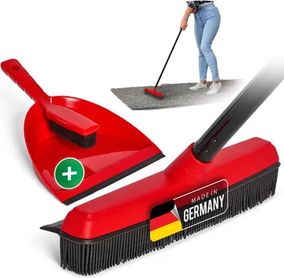 Produktbild von Novaliv Gummibesen mit Stiel zum Stecken & Kehrgarnitur Friseurbesen Set Gummi Noppenbesen Hundehaarentferner broom Parkett Besen für Drinnen Teppichbesen Bodenabzieher Haushaltsbesen Wunderbesen