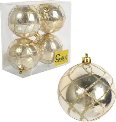 Produktbild von Set mit 4 Kunststoff-Weihnachtskugeln, 8 cm - Gold mit Glitzerdekor