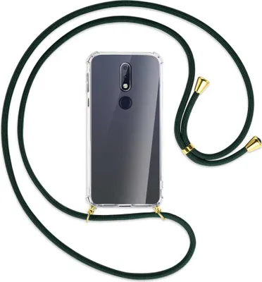 Produktbild von Handykette Backcover-Schutzhülle mit Band (Metall goldfarben) für Nokia 7.1 - dunkelgrün