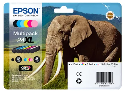 Produktbild von Epson Elephant Singlepack Yellow 24 Claria Photo HD Ink, Standardertrag, Gelb, Tinte auf Pigmentbasis, 4,6 ml, 1 Stück(e), Einzelpackung