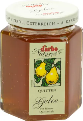 Produktbild von Food-United GELEE aus Quitten-Saft von DARBO Naturrein 4x 200g Glas fruchtig und veganer Brot-Frucht-Aufstrich Quittengelee perfekt für Brot und Brötchen Frühstück Gebäck Kuchen Porridge Pudding Eiscreme Torten Füllungen