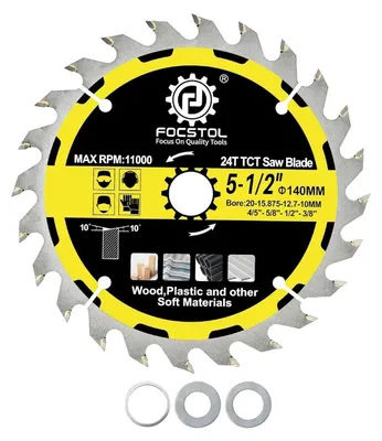 Obrázok produktu pre Píla kruhová, čepeľ na drevo, 140 mm x 20 mm, 24 zubov, určená na drevotriesku, lamino a plasty, s ozubením ATB