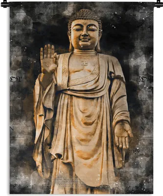 Produktbild von MuchoWow® Wandteppich Wandbehang Buddha - Gold - Statue 90x120 cm Tapisserie Dekoration Wandtuch - Wanddeko