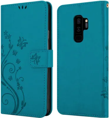 Produktbild von Cadorabo Hülle für Samsung Galaxy S9 PLUS Schutz Hülle in Blau Schutzhülle Handy Hülle Etui Case Blumen Flower