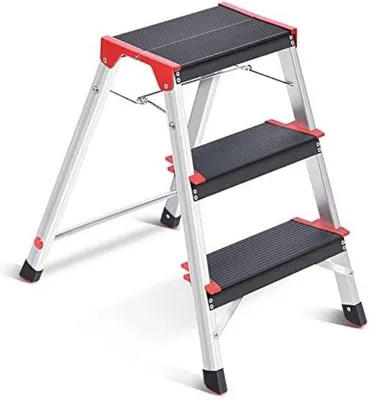 Obrázek produktu pro Domácí žebřík se 3 schody, kuchyňský žebřík, se 3 schody, dřevěný