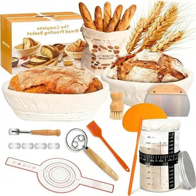 Productafbeelding van Broodbak Set - Zuurdesem Starter - Zelf Brood Bakken - Compleet met Hulpmiddelen - 2 Manden 900ml - Natuurlijk