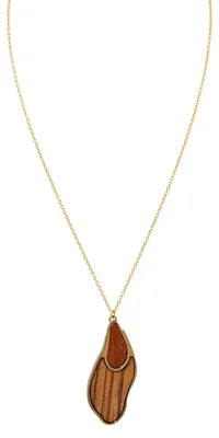 Immagine prodotto di Collana da donna Holzkern, modello Sequoia, con inserti in legno zebrano e finiture dorate