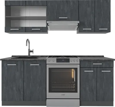 Produktbild von Küche Vicco R-Line Schwarz Beton/Anthrazit 200 cm ohne Arbeitsplatte, Model 47414