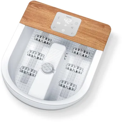 Productafbeelding van BEURER Voetenbad met verwarming, 650W, vibratiefunctie, bruisende massage, 3 temperaturen, 3 opzetstukken, wit/hout