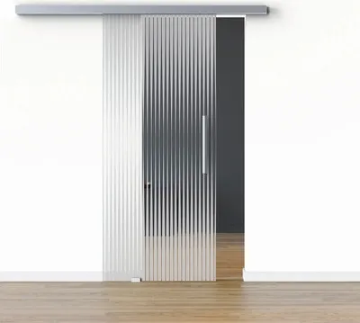 Produktbild von Pertura Glasschiebetür Komplettset Glera Ripple 02 775x2175 mm Links inkl.Beschlag Selir Aluminium Edelstahloptik,Stange