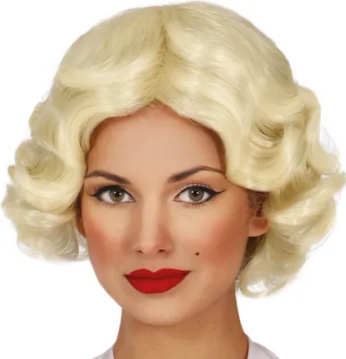 Productafbeelding van Filmster Elegantie, blond glamour pruik, retro look, Hollywoodstijl, jaren '50, geschikt voor feesten, kleur: geel