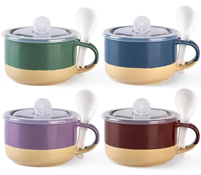 Keramik-Soepbecher 2er-Set 700 ml mit Deckel & Löffel