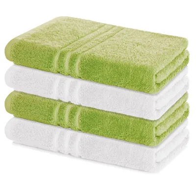 Produktbild von Lavea® 4er Set Duschtuch 70x140 cm, 100% Baumwolle – Weiche, saugstarke Badetücher für Badezimmer, Frottierserie Elena - Lindgrün & Weiß