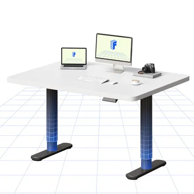 Image de Bureau réglable en hauteur FLEXISPOT CylineX 120 x 80 cm avec pieds élégants arrondis, plateau monobloc de 25 mm, capacité de charge de 80 kg, blanc