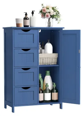 Produktbild von Badezimmerschrank mit 4 Schubladen und 1 Schrank mit verstellbarem Regal | Hafenblau | 55x30x82 cm