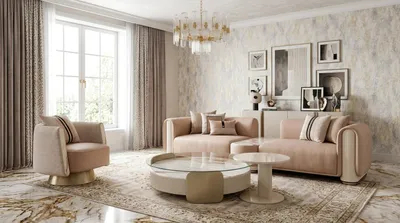Productafbeelding van Moderne, beige woonkamer set: 3-zitsbank, fauteuil, salontafel