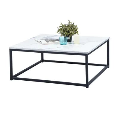 Image de FACTO Table basse carrée -Reproduction marbre et noir - L 80 x P 80 x H 34 cm