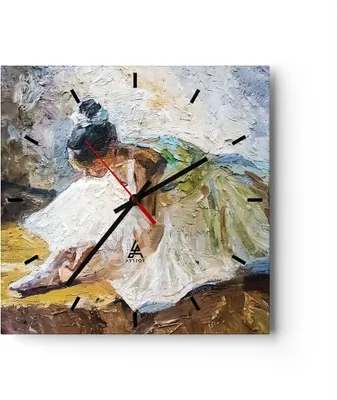 Produktbild von Wanduhr - Quadrat - Glasuhr - Ballerina Mädchen Öl - 40x40cm - Schleichendes Uhrwerk - Lautlos - zum Aufhängen bereit - Dekoration Modern - Wanddekoration aus Glas - C3AC40x40-4756
