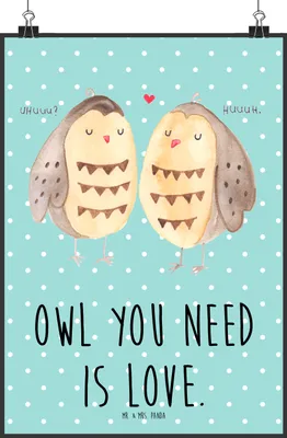 Produktbild von Mr. & Mrs. Panda Bild Eulen Liebe DIN A0 - Türkis Pastell - Geschenk, drucke, wanddeko, Wandschmuck, Eule, Wandbild, Liebesspruch, Freundin, Plakat, Freund