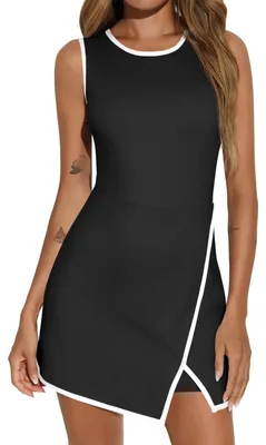 Produktbild von Damen-Sportkleid für Tennis & Workout – Ärmellos, Rundhalsausschnitt, mit integriertem BH, Shorts und Taschen – Golf- & Sport-Minikleid,Größe:S
