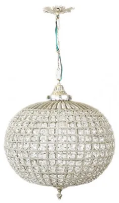 Image de Suspension Casa Padrino Baroque, élégant luminaire en verre argenté, dimensions : 35 x hauteur 65 cm