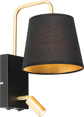 Produktbild von Moderne Wandleuchte Schwarz und Gold mit Leselampe Renier