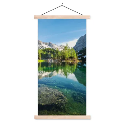 Produktbild von MuchoWow® Textilposter Wasser - Berge - Felsen 60x120 cm mit holzfarbenen Rahmen - Holz