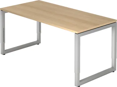 Produktbild von bümö Schreibtisch Serie-R - Gestell: Silber, Größe:  160 x 80 cm, Nachbildung: Eiche