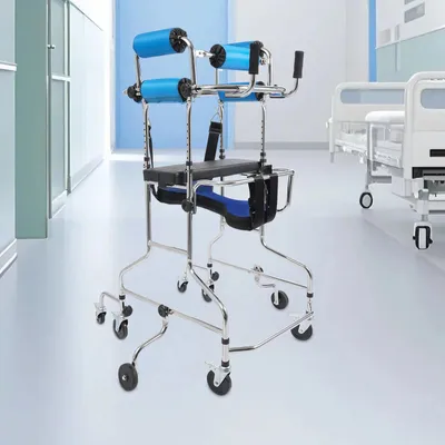 Obrázek produktu pro Rollator - chodítko - 8 kol - výškově nastavitelné - do 100 kg - sedátko a brzdy - pro seniory a rehabilitaci - modré