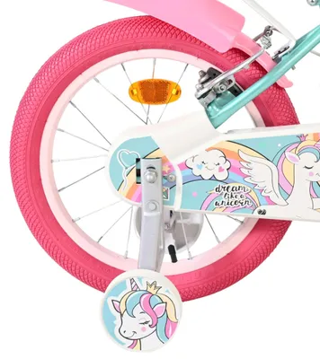 Produktbild von Volare Unicorn Kinderfahrrad 16 Zoll Grün mit Handbremsen und Stützrädern
