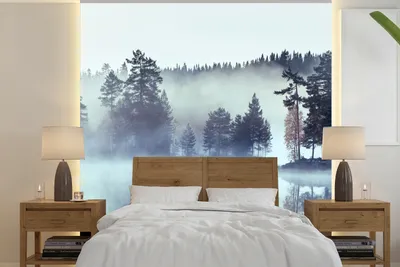 Produktbild von MuchoWow® Fototapete für Wohnzimmer oder Schlafzimmer Wandtapete Vinyl Motivtapete Wald - Nebel - Winter - 350x350 cm - Schlafzimmertapete