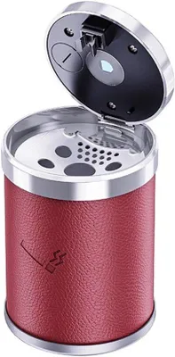 Produktbild von Leistungsstarker, wasserdichter Led-Luftfilter-Aschenbecher für Auto, roter Leder-Aschenbecher mit Deckel