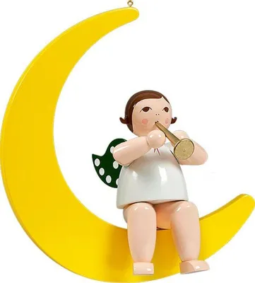 Produktbild von Fensterbild Engel im Mond mit Trompete ohne Krone Höhe 30cm NEU