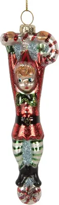 Produktbild von Clayre & Eef Weihnachtsanhänger Elf 4x2x13 cm Rot Glas