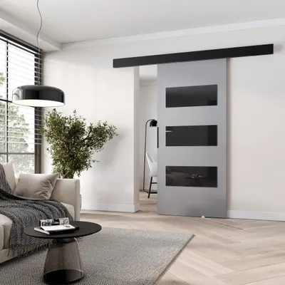 Obrázek produktu pro Interiérové dveře na stěnu BARRET 15 - 86 cm, šedé / černé