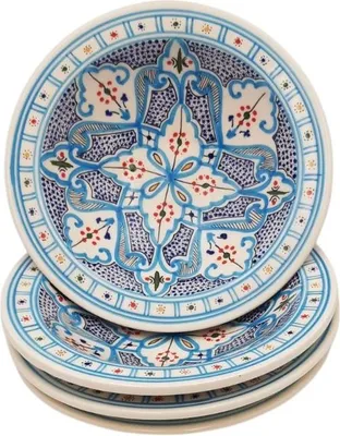 Image de Lot de 4 assiettes creuses Tebsi Marocain Turquoise - D 23 cm