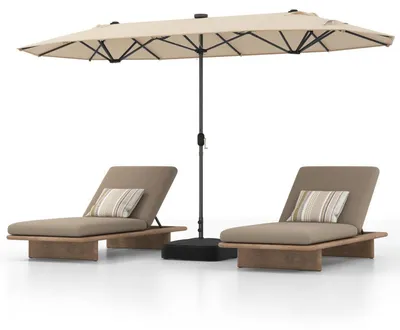 Image de Parapluie double de 400 x 200 cm avec éclairage solaire LED et manivelle, protection solaire UPF 50+, couleur beige