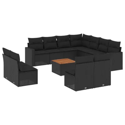 Produktbild von vidaXL 12-tlg. Garten-Sofagarnitur mit Kissen Schwarz Poly Rattan