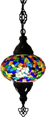 Image de Lampe suspendue turque - Lampe mosaïque faite main - Lampe marocaine et orientale - Multicolore